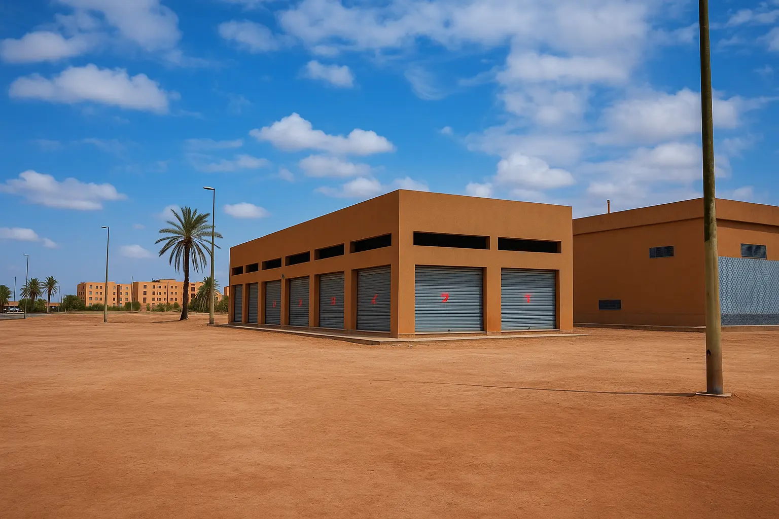 Angled exterior view of Najd Commercial Hub in sunlight